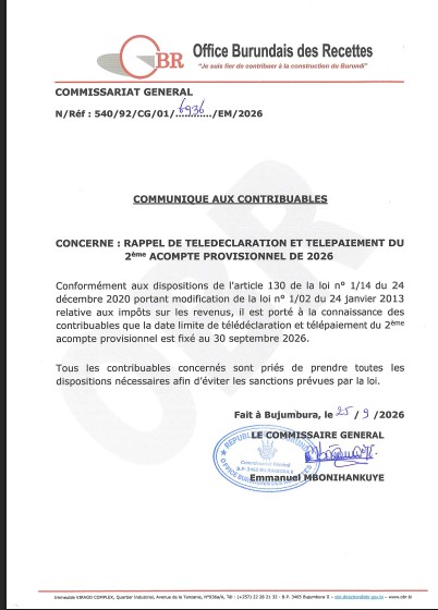 Rappel aux contribuables 2026 09 25